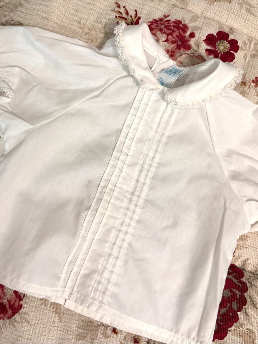 Vintage White Girls' Peter Pan Collar Top with pin tucking 6-9 mos by Cherubs